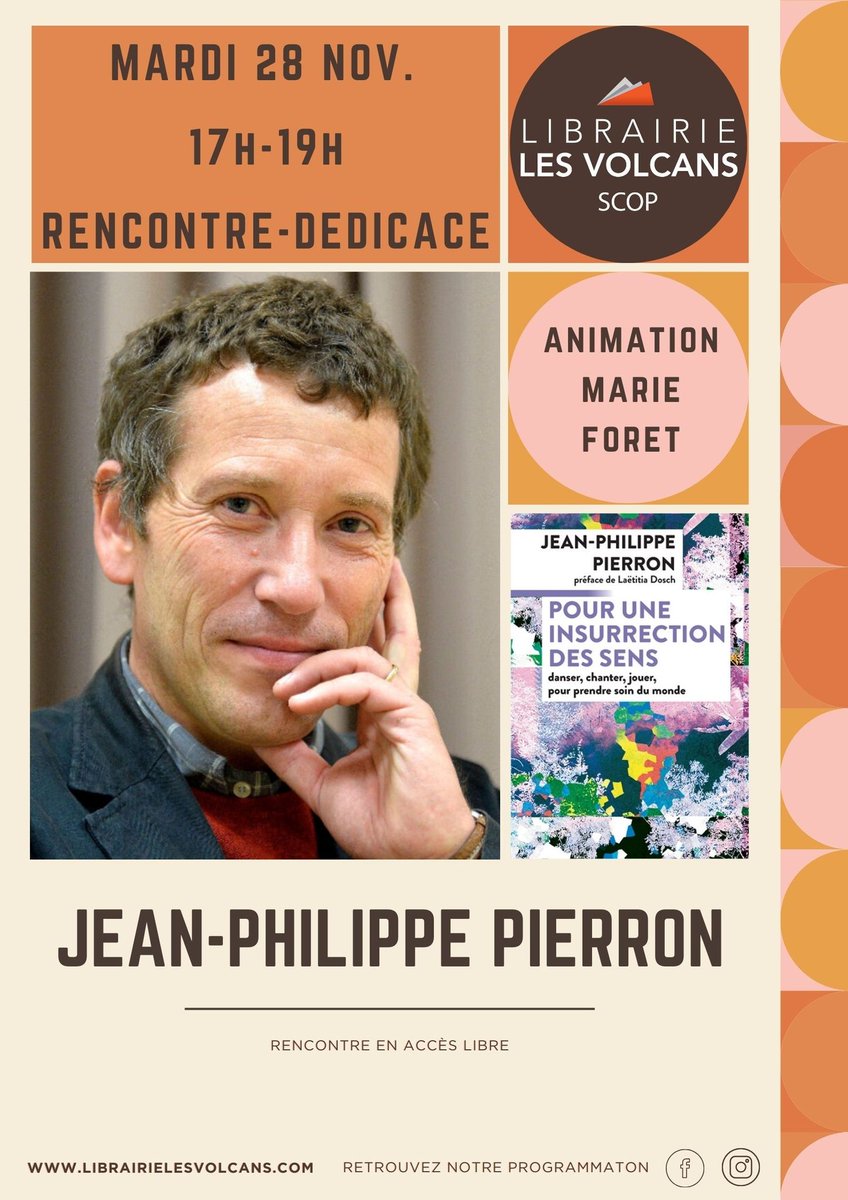 🗣️Jean-Philippe Pierron, prof. des universités en philosophie de la vie, de la médecine et du soin à l'uB, chercheur au LIR3S organise une rencontre-dédicace à la librairie Les Volcans (Clermont-Ferrand) pour son ouvrage "Pour une insurrection des sens"📖