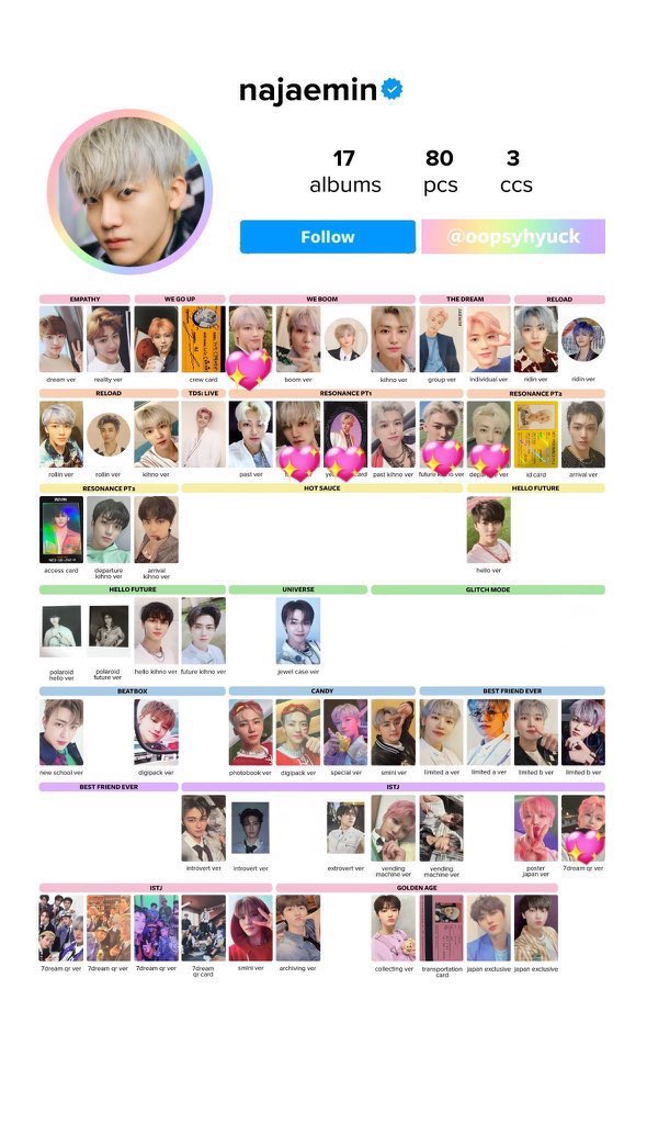 jj_o2o8's tweet photo. NCT  NCT127 NCTDREAM Way V
トレカ 交換  Factcheck

【譲】画像1枚目

【求】画像2~3枚目
   (ジェヒョン＞ジェミン＞＞＞マーク)
    💖優先度高め

 同日発送希望📮

レートの考慮お願いします。

特典も検討しますので
お気軽にリプorDM下さい🙇‍♂️ https://t.co/o2YyIrjgGu