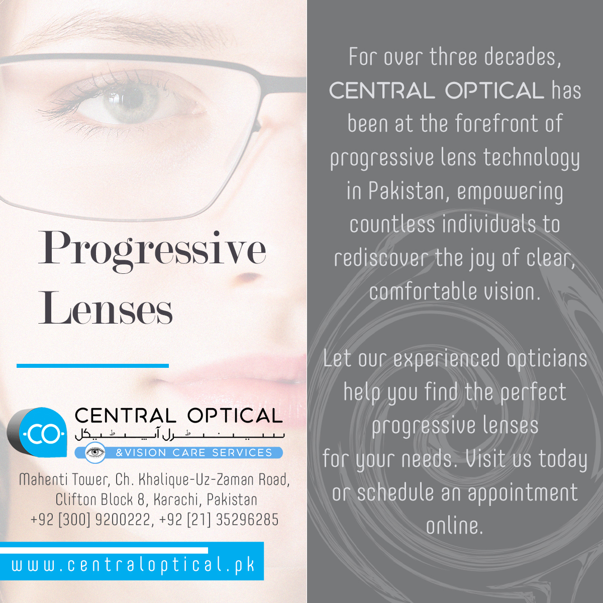 Central_Optic's tweet photo. Say goodbye to blurred vision and hello to seamless clarity at all distances with Progressive Lenses from Central Optical. Our advanced lenses provide effortless vision for near, intermediate, and far distances, so you can enjoy every moment without straining your eyes. https://t.co/2poD67Q9rs