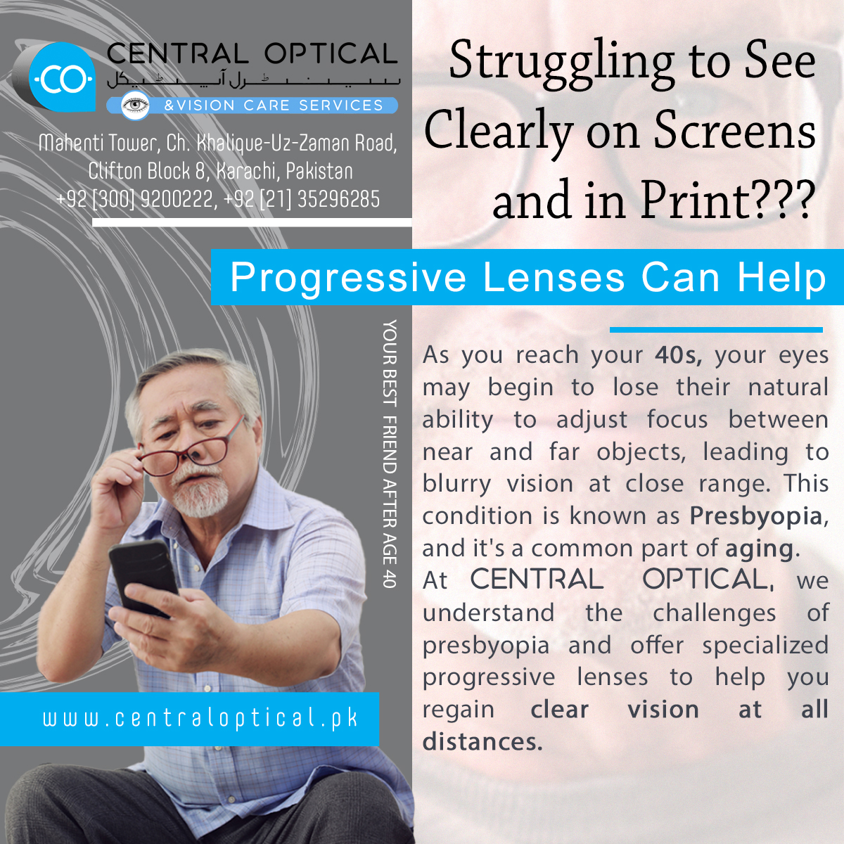 Central_Optic's tweet photo. Say goodbye to blurred vision and hello to seamless clarity at all distances with Progressive Lenses from Central Optical. Our advanced lenses provide effortless vision for near, intermediate, and far distances, so you can enjoy every moment without straining your eyes. https://t.co/2poD67Q9rs