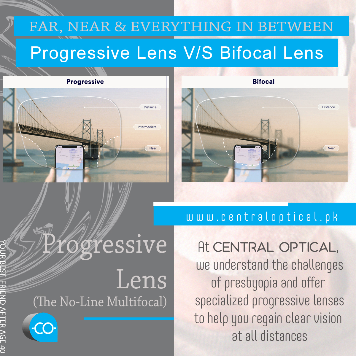 Central_Optic's tweet photo. Say goodbye to blurred vision and hello to seamless clarity at all distances with Progressive Lenses from Central Optical. Our advanced lenses provide effortless vision for near, intermediate, and far distances, so you can enjoy every moment without straining your eyes. https://t.co/2poD67Q9rs