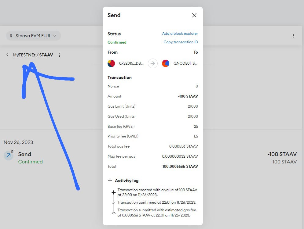 ...shall launch the same as part of its core subnet-projects when Mainnet is live. Staava EVM Chain is currently on Testnet. And in Q1, 2024, We shall make both Fuji testnet and Mainnet Public.

Below are just Our Fuji Testnet Experiment on Metamask and the speed is awesome...