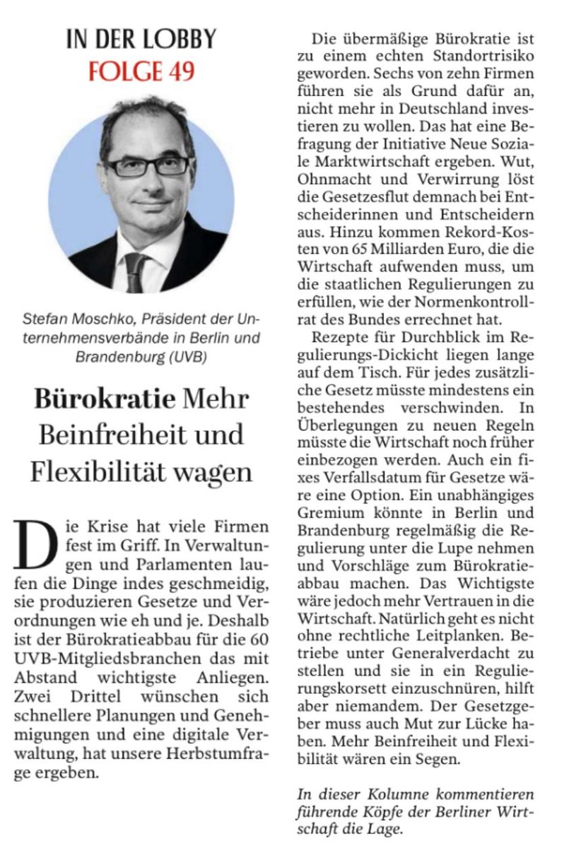 Wenn Gesetze wütend machen: Wie die stetig wachsende #Bürokratie den Unternehmen in #Berlin &amp; #Brandenburg den letzten Nerv raubt, schreibt heute UVB-Präsident <a href="/stefanmoschko/">moschkostefan</a> im <a href="/Tagesspiegel/">Tagesspiegel</a>.