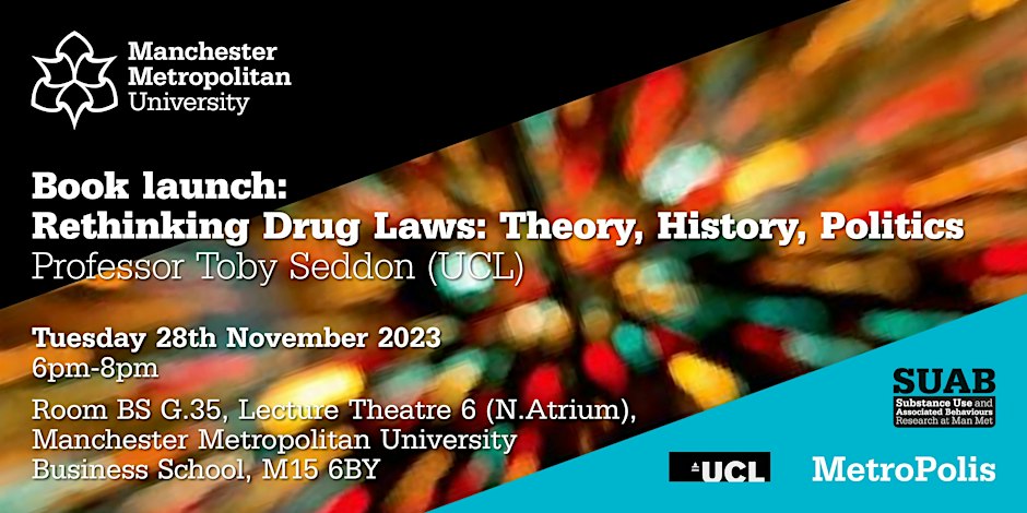 Can't wait for tomorrow's book launch with Prof. @TobySeddon, co-organised with @SUABManMet⭐️ We'll be hearing about the research behind 'Rethinking Drug Laws' & there'll be lots of opportunity for Q&A 🗣️ ⬇️Only 1 day left to book your free ticket ⬇️ eventbrite.co.uk/e/book-launch-…