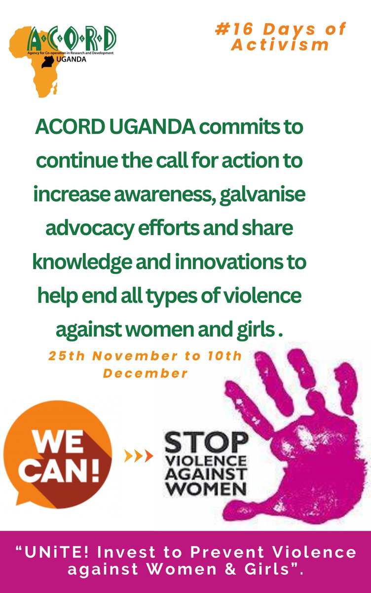 We join the global call for an end to violence against women and girls and reaffirm our commitment to increase awareness, spur advocacy efforts, and share knowledge and innovations to help end all types of violence. #EndViolence #16DaysActivism #StopViolence <a href="/UN_Women/">UN Women</a> <a href="/nawatene/">Cissy Nawatene Ssekajiija</a>