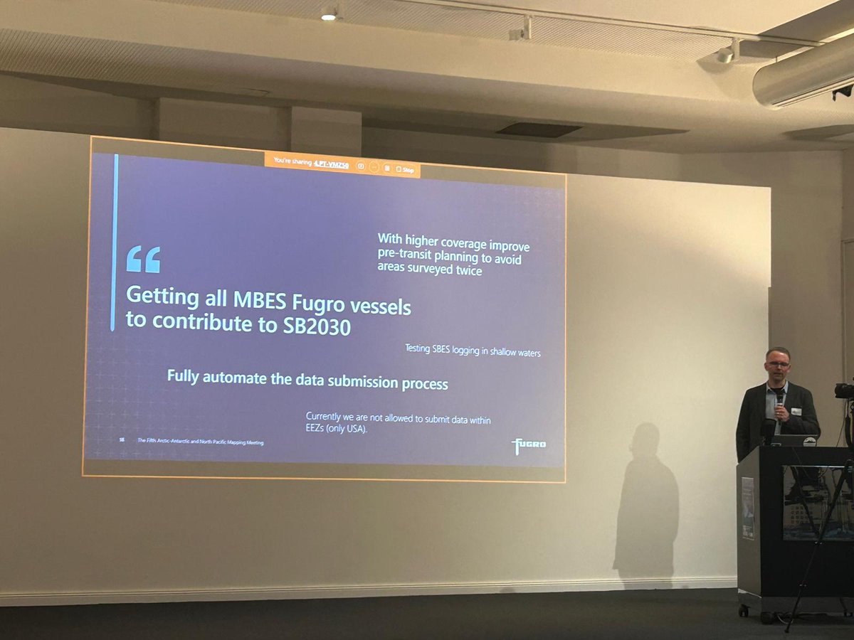 🎤 We’ve been hearing some brilliant insights here in Bremen.

✔️ Stephen Rump at <a href="/fugro/">Fugro</a> Germany #Marine talked us through Fugro's contribution to #Seabed2030, detailing the hydro and cable route surveys, automated processing, WebGIS, and more.