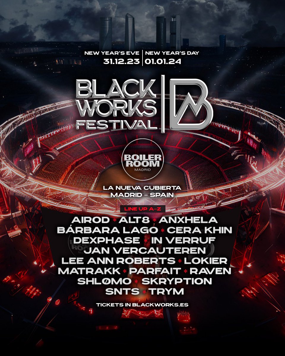 SORTEO 1 ENTRADA DOBLE

Blackworks x Boiler Room
31.12.23 | 01.01.24 ❤️‍🔥

1. Síguenos <a href="/blackworksclub/">blackworksclub</a>
2. Dale me gusta y RT a este tuit
3. Menciona a 1 amig@ (cuantos más comentarios más probabilidades de ganar)

Anuncio del ganador el próximo lunes 4 de diciembre en comentarios.