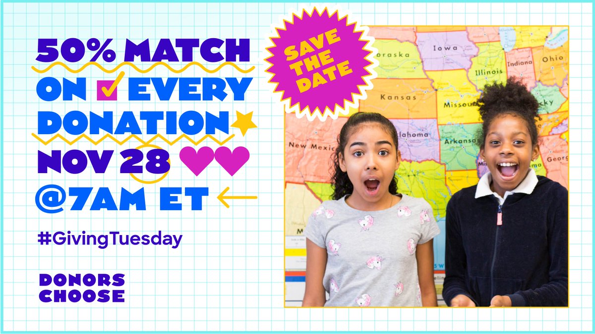 Teachers, our community believes in the work you do and wants to help you make your students’ biggest dreams come true. On #GivingTuesday, donations to every <a href="/DonorsChoose/">DonorsChoose</a> project will be matched at least 50%! Submit your classroom request ASAP: hubs.la/Q02b25dk0
