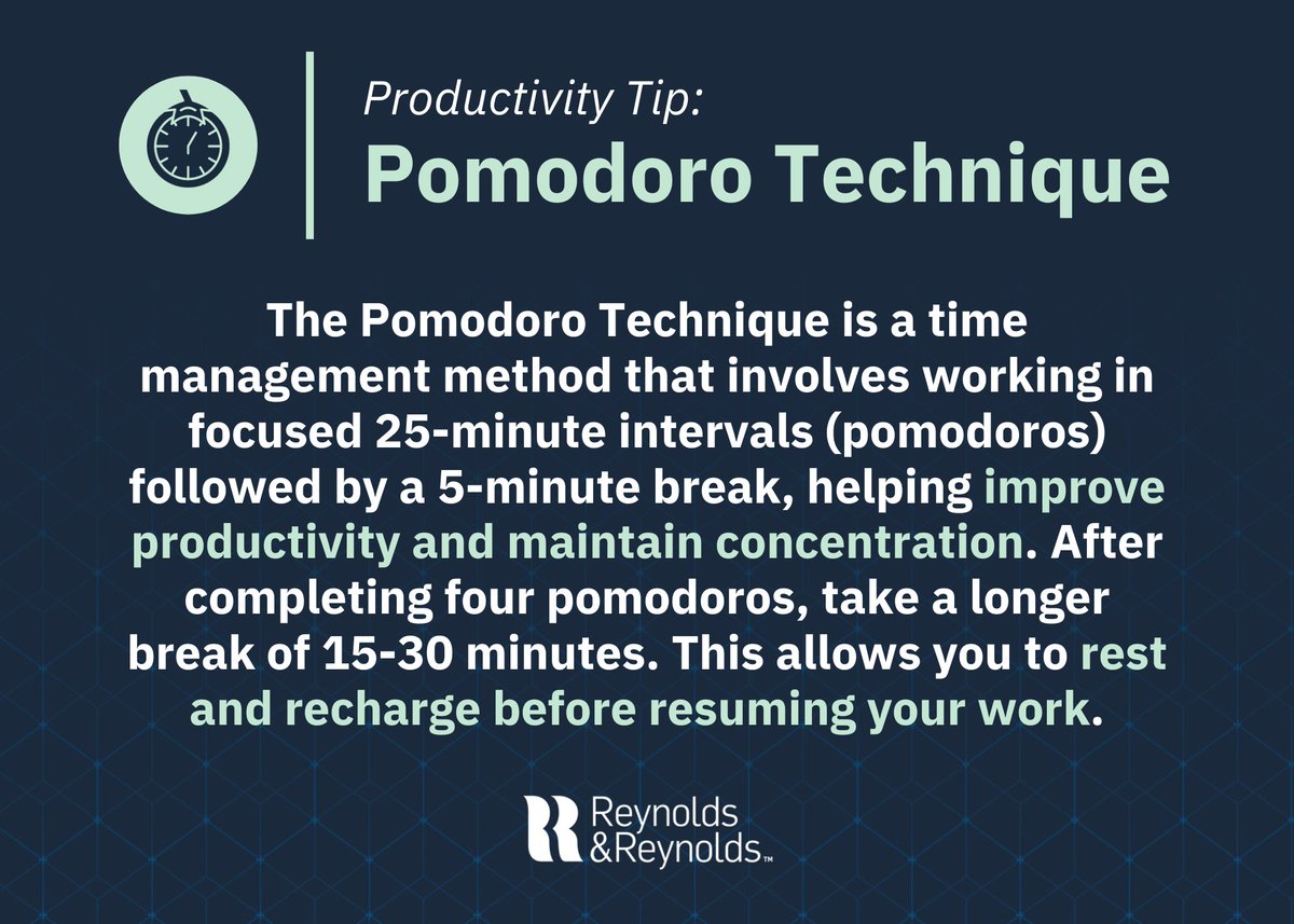 Reynolds and Reynolds Careers on X: Say 'goodbye' to distractions and  'hello' to laser-focused work sessions with the Pomodoro Technique! 🍅 If  you don't have the well-known tomato-shaped kitchen timer, try this