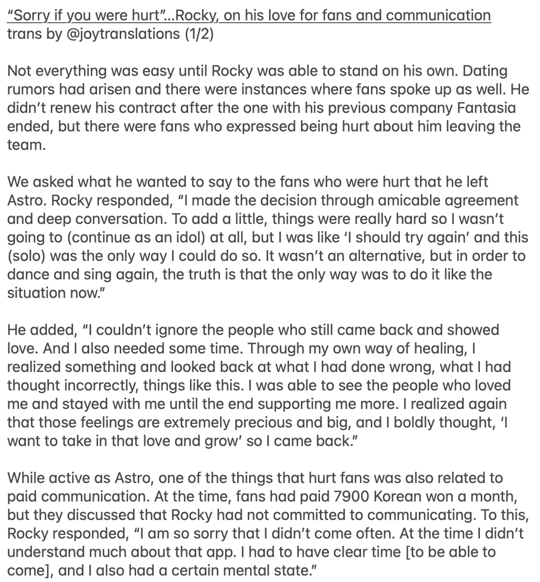 joytranslations's tweet photo. Rocky, on his love for fans and communication (Rocky addresses the previous situation with him and the paid communication platform)

🔗https://t.co/zewKyVZ3nR https://t.co/cHi9gHUelV