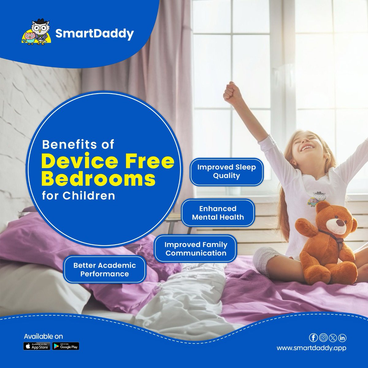 SmartDaddy_App's tweet photo. Promote peaceful sleep and creativity with device-free bedrooms! 🌙📱
.
.
.
Visit Us - https://t.co/dMVQsHN4uU
Contact Us - support@smartdaddy.app
.
.
.
#TechParenting #ParentalControlApps #OnlineSafety #DigitalParenting #KidsTech #ScreenTimeManagement #SafeInternet https://t.co/akhBob1cTO