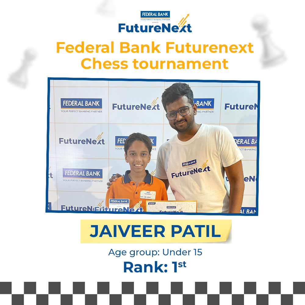 chessniti's tweet photo. The Federal Bank Futurenext Chess Tournament was nothing short of a fierce battle, &amp; our students truly rose to the occasion. 

In under-15 age group, student Jaiveer Patil claimed 1st place, while student Myra Gogri secured the 2nd rank in the under-7 category. @FederalBankLtd https://t.co/wVwAR62ToS