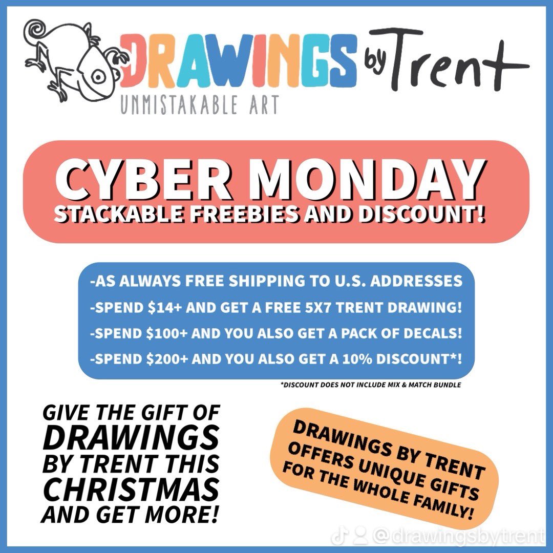 Why not give the gift of Trent this year? Shirts that support inclusion, exceptionalism, and just really cool art! Check out our tumblers, coloring books, children’s book, apparel and more! Shop today at drawingsbytrent.com! 🎄