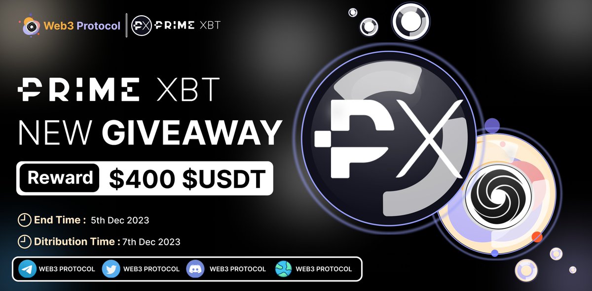 Web3_Protocol's tweet photo. 🎉Web3 Protocol X PrimeXBT $USDT giveaway

🏆Prize Pool:- $400 USDT (Top &amp; Random 100)

To Enter:-
✔️Follow @Web3_Protocol &amp; @PrimeXBT
✔️Like and RT 3 friends
✔️Fill form :- https://t.co/ZcsJLuIyJe

#Airdrop #Giveaway #Giveaways #PrimeXBT https://t.co/DB4x9cYAzt