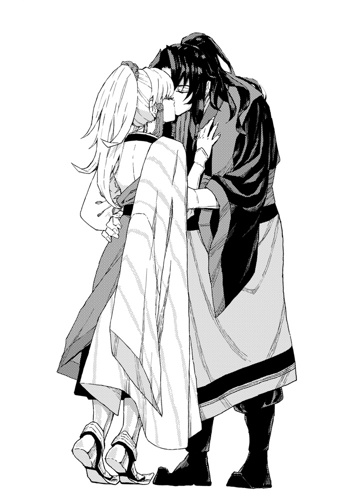 nojitomi's tweet image. 鄭弓。
鄭弓本作るわよ～💕✌️🎉てツイートするとき用にストックしておいたやつ。
もう出す。
弓さん、ちゅーするとき背伸びしてくれそうだなって思いながら描いたやつです。
今でも思ってます。今2周目5章。地獄です。