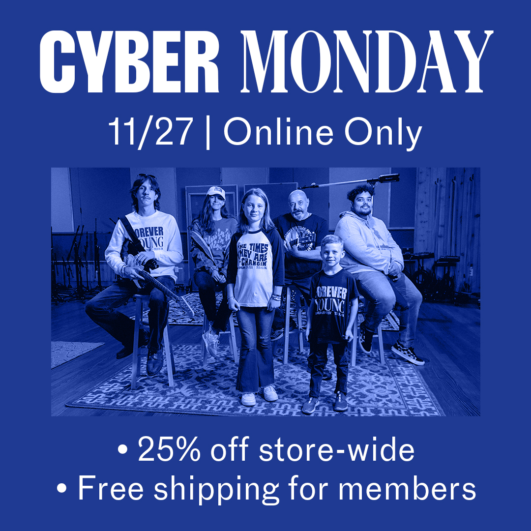 Today only, take advantage of the Bob Dylan Center's Cyber Monday sale and get 25% off store-wide. Members can get free shipping – check your email for details. Shop now: shop.bobdylancenter.com