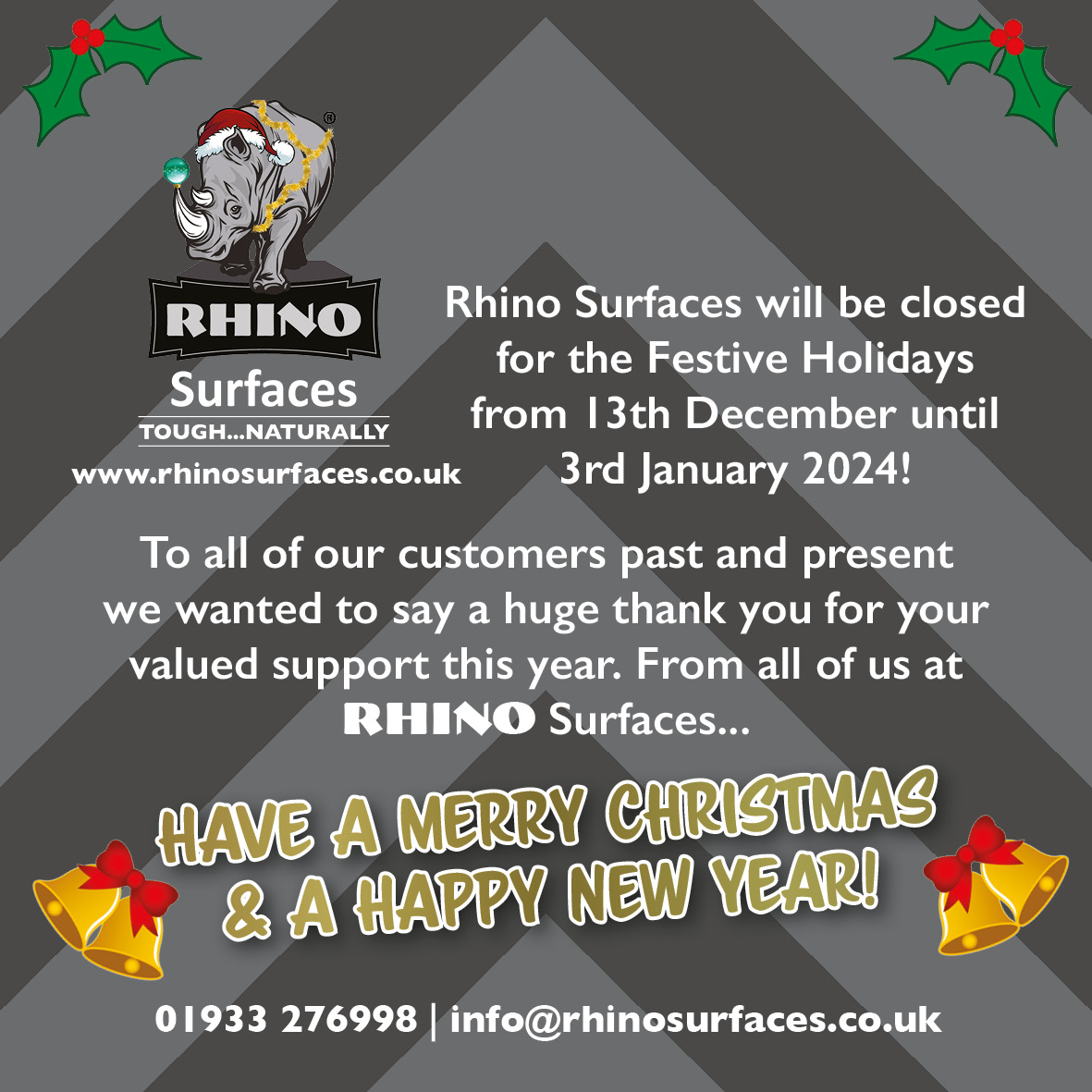 From all the team at Rhino, have a Merry Christmas &amp; a Happy New Year!

We look forward to seeing you in 2024!  🎄🌟