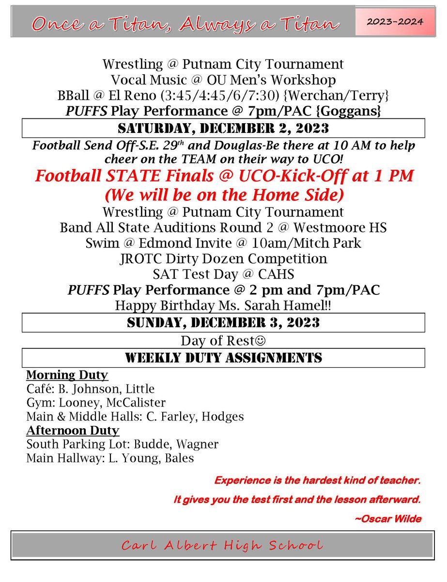 CAHSTitans's tweet photo. Weekly Happenings 11/27 - 12/3 https://t.co/xl9fPV3BaU