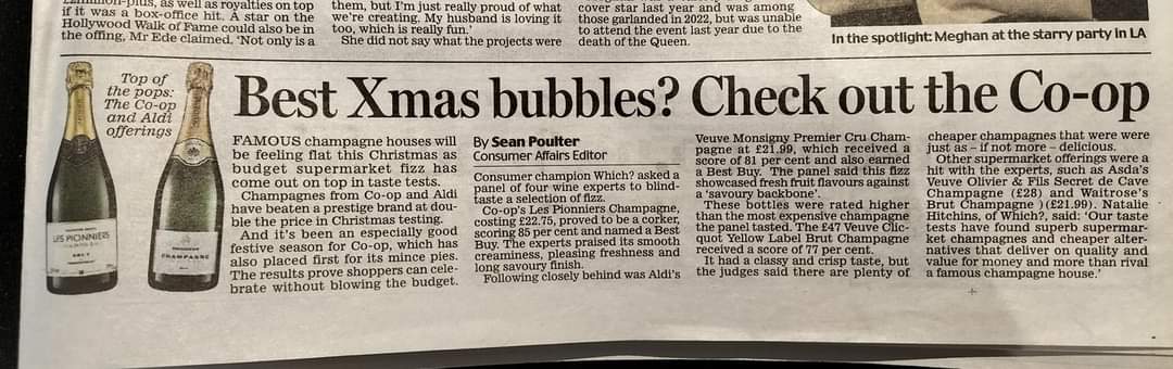Time to spread some Monday Joy, did anyone see this in the paper last week?! @coopuk comes out on not just Champagne BUT the most important festive food...MINCE PIES!! They are officially ranked #1 for the essentials of the festive period 🎄🎁🎅☃️🥳 #itswhatwedo
