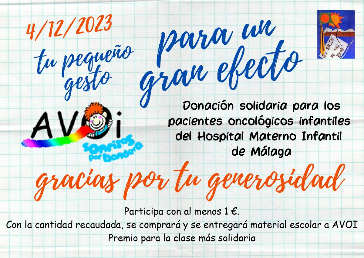 IESSierraJorge's tweet photo. En el @IESSierraJorge celebraremos el Día de la Constitución colaborando con @asoc_avoi. Compraremos material escolar fungible gracias a la colaboración de toda la comunidad educativa.
@cepantequera @vvatrabuco https://t.co/neVsqRnm2N