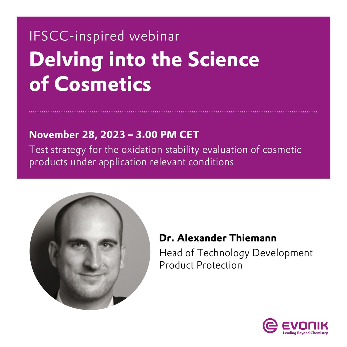 Already registered for our upcoming webinar focusing on Evonik’s latest groundbreaking research on cosmetic ingredients that rethink beauty and nature? 💡
Join us tomorrow at 3pm (CET) to delve into the science of cosmetics. Register here: go.evonik.com/CS-PC_EN-20231…