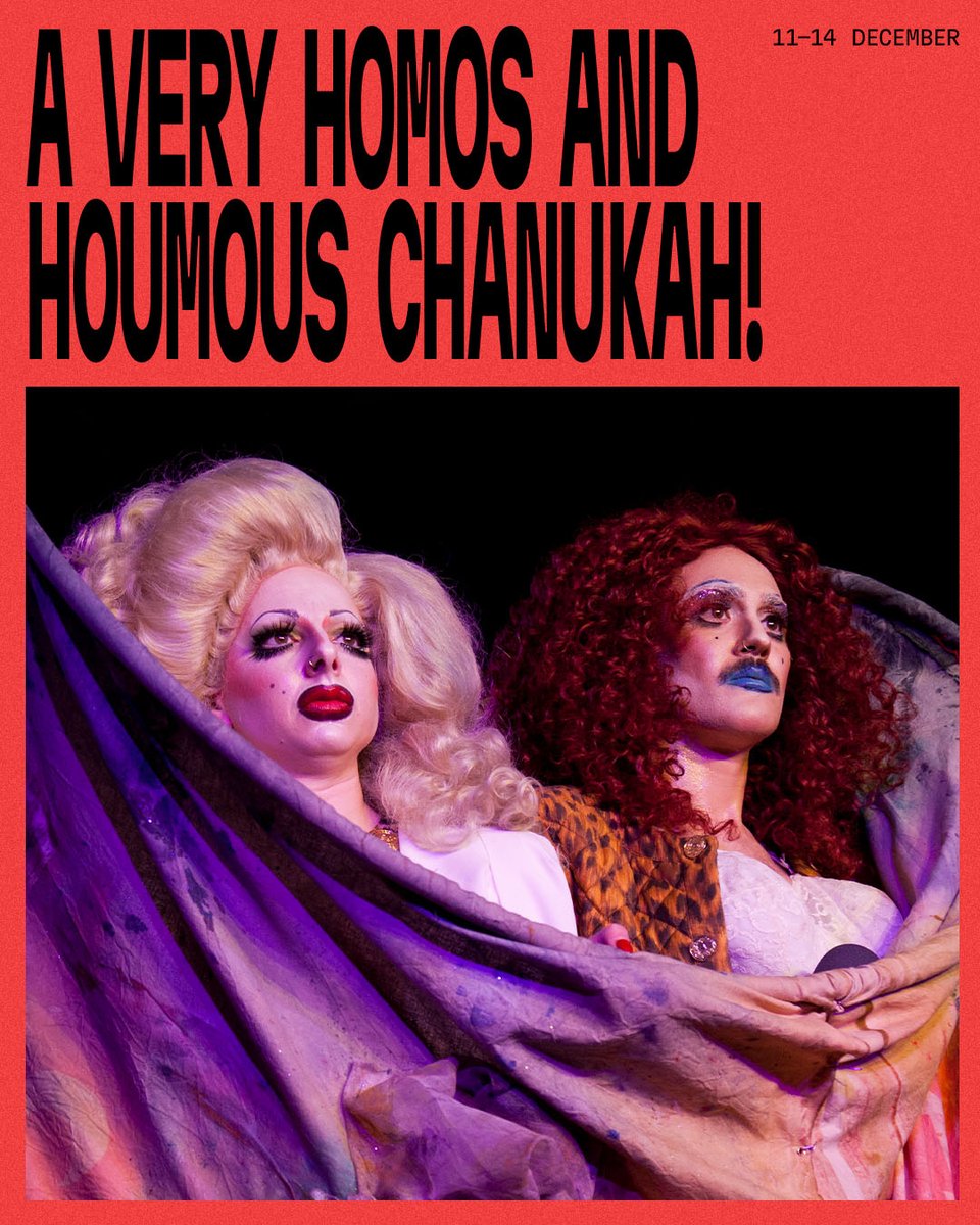 DexGrodner's tweet photo. Join Homos and Houmous 11-14 Dec @yardtheatre for a chaotic, queer rendition of the Chanukah story. Will there be enough oil? Or do we need to Just Stop Oil already? 🔗 https://t.co/0T9Ha6UJ9K
With @midgittebardot @jordycharles @rachelofmars @JoTyabji @havacarvajal @IlanaCravitz https://t.co/xImBlWw8l0