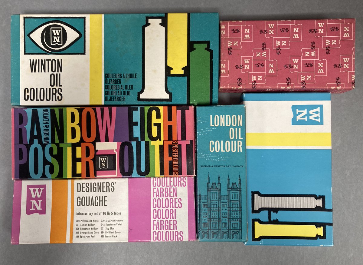 Throughout the 1960s, designer HA Rothholz (1919-2000) re-branded Winsor & Newton art packaging. For @explorearchives #exploreyourarchives #EYAart, Rothholz's Winsor & Newton designs. 

ID: RHZ/1, box 5