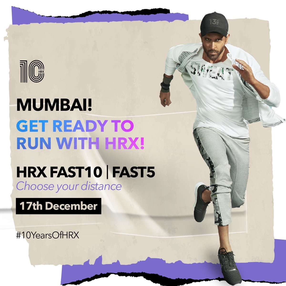 Fast, Faster, Fastest! Try your personal best 10K or 5K at the HRX FAST10 Run on 17th December, Juhu, Mumbai. And celebrate the #10YearsofHRX with us. Register Now from the link below ⬇️ bit.ly/HRXFast10Run #HRXFast10Run #KeepGoing