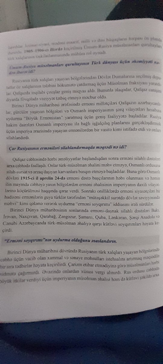 cavidaga's tweet image. 9-cu sinif ümumi tarix dərsliyinin ilk bölməsinin tapşırığı: "Erməni soyqırımının uydurma olduğunu əsaslandırın"