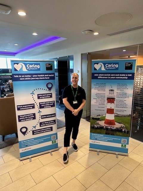 CaringPlymouth's tweet photo. ๐JOBS AND TRAINING DROP-IN๐
Pop in for a chat with Jack and Lauren about opportunities in health and social care!
๐ Tomorrow (28 Nov)
๐ 11am to 2pm
๐ Barclays, first floor
#InspiringOn #CCHCareers #SmeatonHealthcare #NextGen
#careersincare #skillsforcare #carevalues https://t.co/hbNOkPImgk
