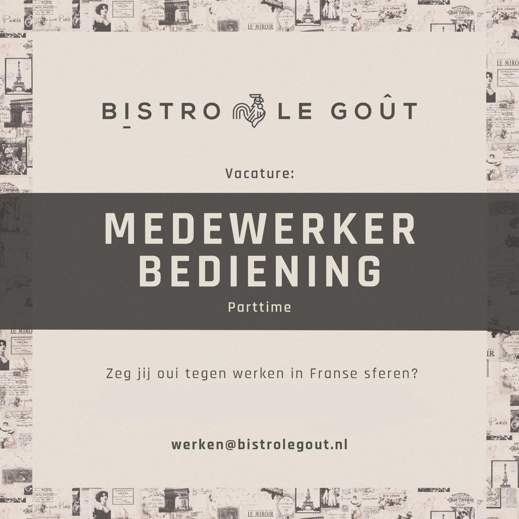 Wij zijn op zoek naar een nieuwe collega voor 2 tot 4 avonden in de week, waarvan minimaal 1 avond in het weekend:

• Klein gezellig team
• Flexibel rooster 
• Verdiensten boven minimumloon 
• Wekelijkse uitbetaling van fooi 

Startdatum vanaf januari. werken@bistrolegout.nl
