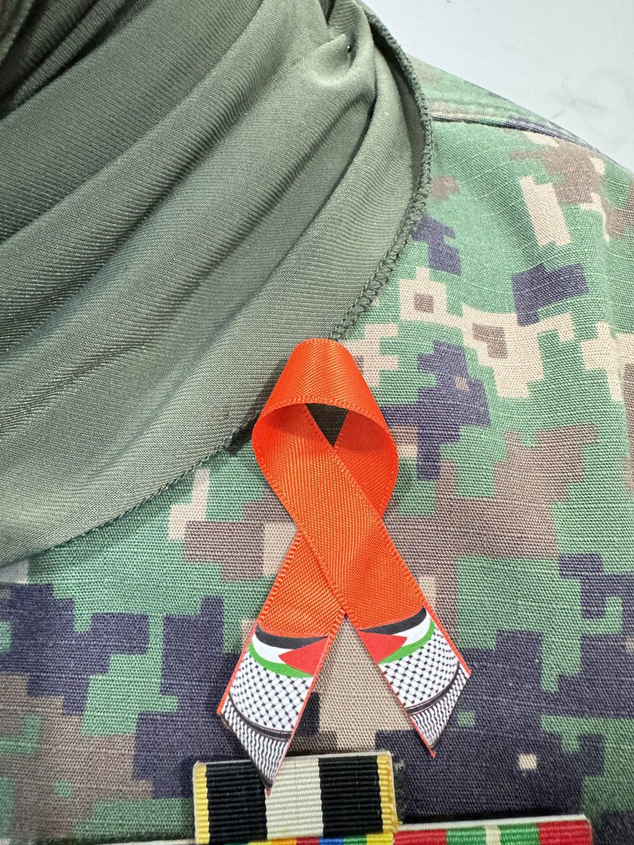 This year, 16 Days of Activism against Gender-Based Violence, we mark under the theme UNiTE! Invest To Prevent Violence against Women. 
#NoExcuse for any forms of violence.
A bit of touch added to the orange ribbon to show, we stand in solidarity with Palestine 🇵🇸