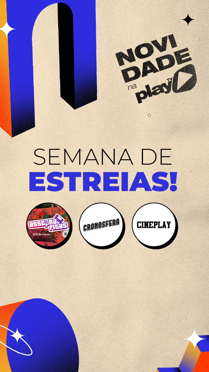 playtv's tweet photo. Semana cheia de novidades na tela da Play! 😃
Tem Cineplay, Cronosfera com Guto Barbosa (@foioguto) e Assopra Fitas (@assoprafitas) com Gusang! 📺
Como que tá a ansiedade por aí!? 😃
#playtv #assoprafitas #cronosfera #cineplay #issoéplaytv https://t.co/V0KdQXefys
