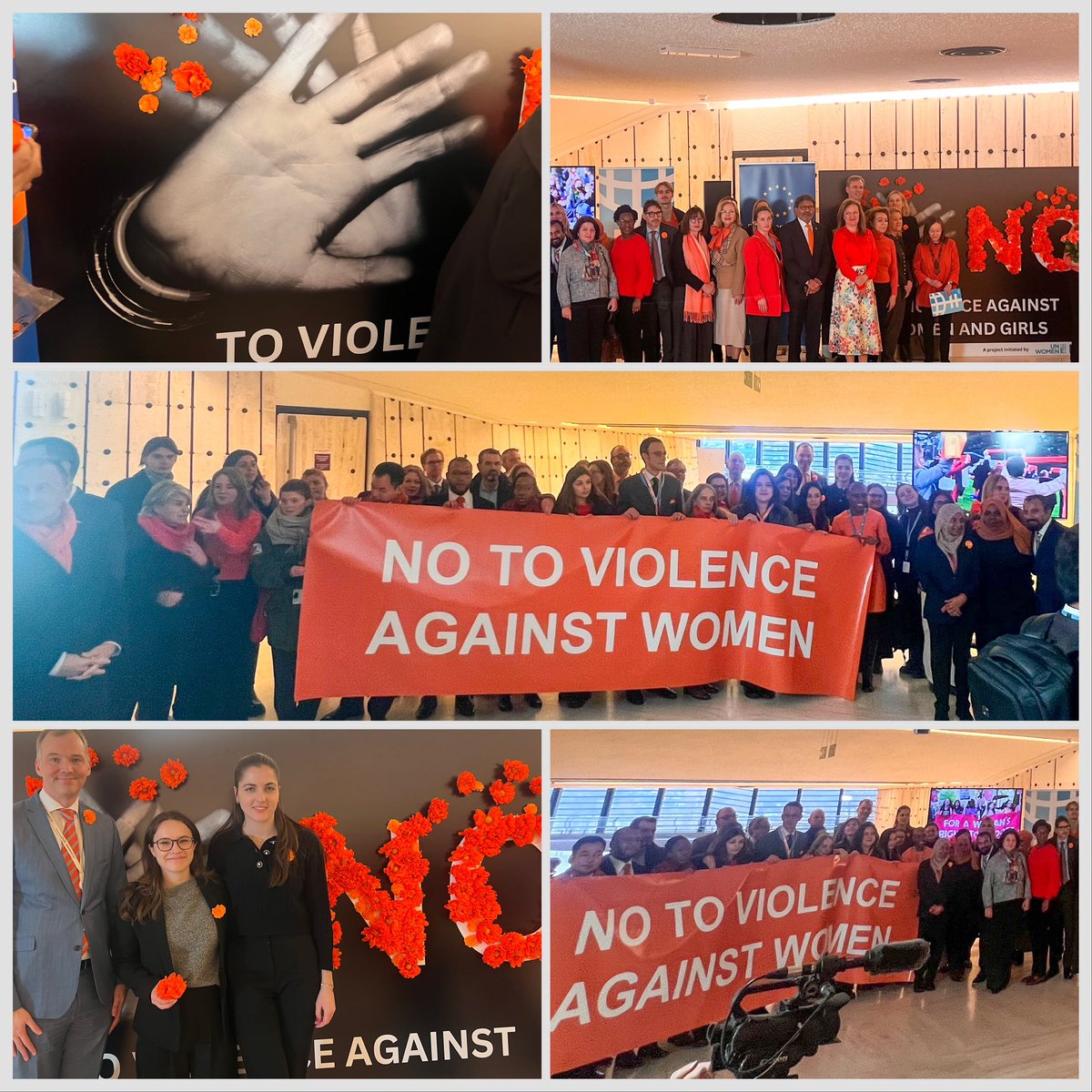 Today, ambassadors, representatives of permanent missions, international organisations, civil society & interns unite in saying #NoExcuse for inaction. It’s time to stand up🙋‍♀️, speak out🗣️ & work towards a 🌍 free from violence against women & girls. 🧡#16Days @UN_Women 🧡