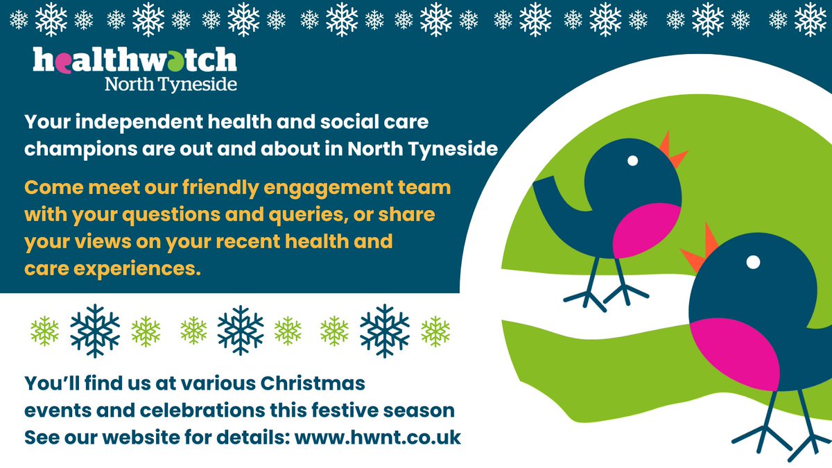 Live in #Benton, #Longbenton or #Killingworth? We'll be at the White Swan Centre with our <a href="/HWNTyneside/">HealthwatchNTyneside</a> stall on Saturday 2nd December for their Winter Market. We will listen to your #health and #socialcare experiences and queries, offer signposting and share our annual survey