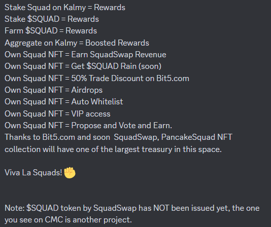 Vincushik's tweet photo. So you telling me #NFTs have no utilities?
The perks of being a @pancakesquadnft holder :
Tell me a better NFT collections!
$SQUAD #BNB #NFT #DeFi #DEX #NFTCommunity #Binance #BNBChain #SquadSwap #PancakeSquads #BNBChainNFTs https://t.co/6jfyszaA5w