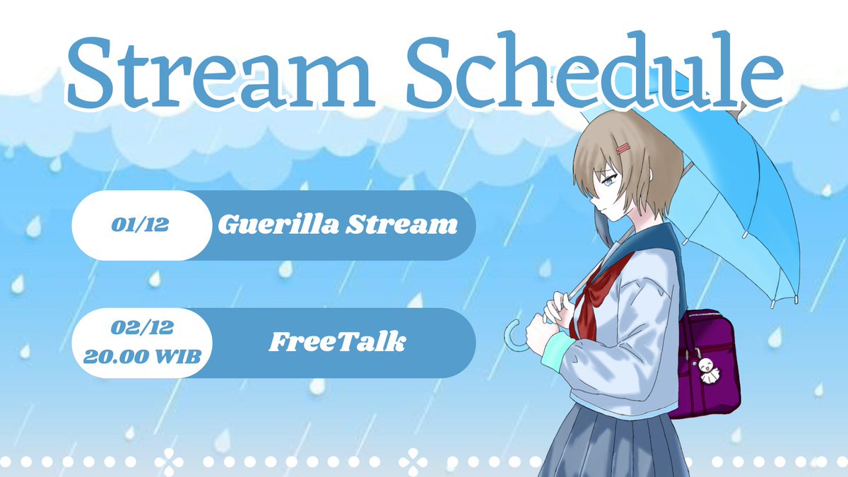 AwakaneYuma's tweet photo. 📅 STREAM SCHEDULE UPDATE 📅

✾ ┈⛧┈┈•༶ ⋇⋆✦⋆⋇ ༶•┈┈⛧┈ ✾

01 Desember : Guerilla stream
02 Desember : FreeTalk [20.00 WIB]

✾ ┈⛧┈┈•༶ ⋇⋆✦⋆⋇ ༶•┈┈⛧┈ ✾

*Note: Jadwal bisa berubah kapan saja 💙 https://t.co/DmdFXNLuru