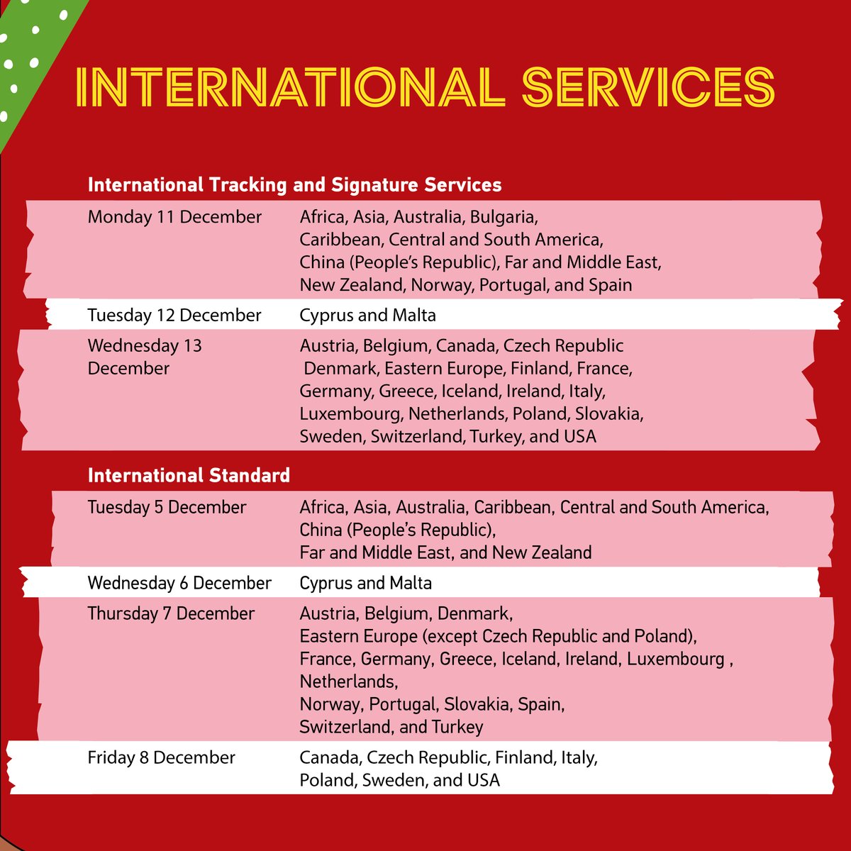 Here are our Latest Recommended Posting Dates for UK and International services this Christmas 🎁 🎄 🎅 

Visit: royalmail.com/christmas for more info.