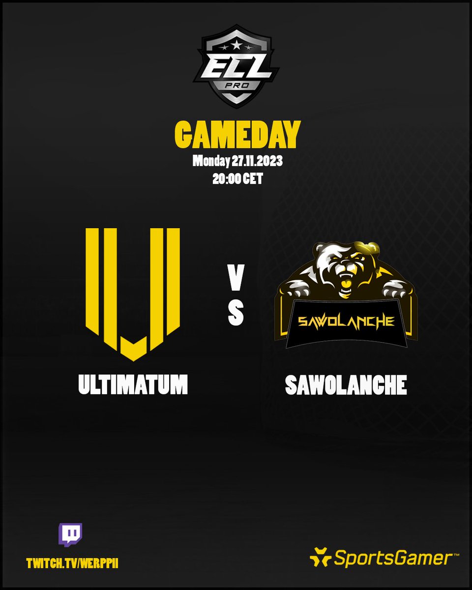 ⬛️🟨📢GAMEDAY

After small break some #ECLPro action tonight! Our goal is to do a goal. 

🆚 Sawolanche
⏱️ 20:00 CET
💻 twitch.tv/werppii

#ECL24Winter #Kouvolanlakritsi
<a href="/SportsGamerGG/">SportsGamer</a>