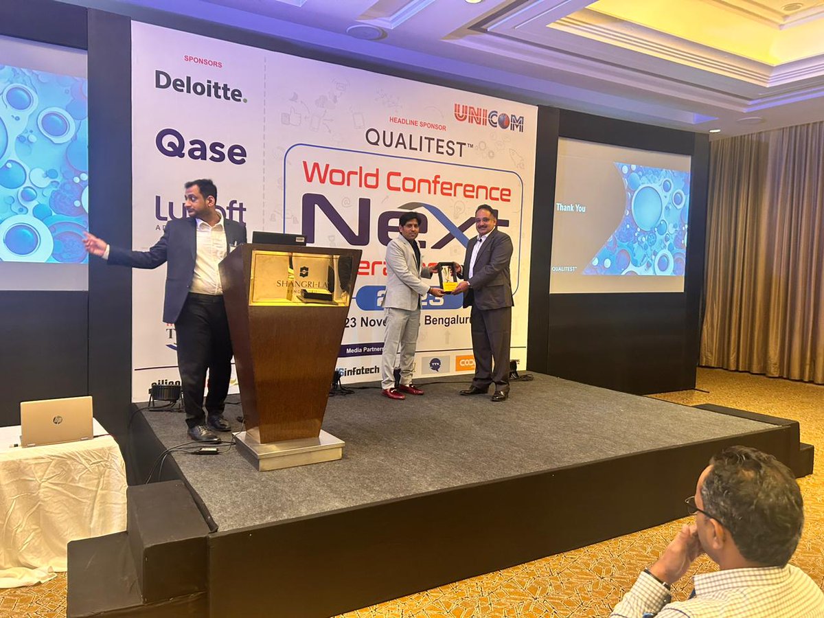 Qualitest's tweet photo. We are proud to announce that Devnag Padavala, our CTO – Digital Experience, is the winner of the "𝐓𝐞𝐬𝐭𝐢𝐧𝐠 𝐋𝐞𝐚𝐝𝐞𝐫 𝐨𝐟 𝐭𝐡𝐞 𝐘𝐞𝐚𝐫" #award at the #WORLDCONFERENCENEXTGENERATIONTESTING2023, which took place last week in Bangalore.
#WCNGT #SoftwareTestingConference https://t.co/67Tk5FqVge