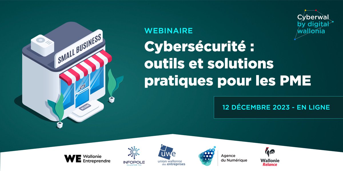 L'<a href="/AdN_Wallonie/">Agence du Numérique</a>, l'<a href="/infopoletic/">INFOPOLE Cluster TIC</a> et l'@UWE_asbl organisent, dans le cadre du programme #Cyberwal by #DigitalWallonia, un webinaire pour les PME qui souhaitent obtenir des solutions concrètes pour protéger leur entreprise des cyber-attaques.

Inscriptions ➡ eventbrite.fr/e/765159270977…