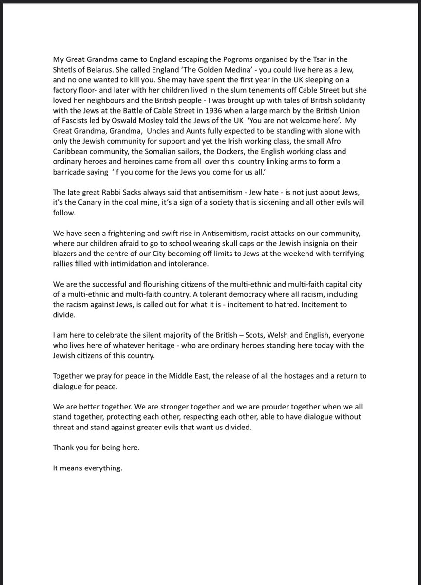 TracyAnnO's tweet photo. I was privileged to give the speech in Parliament Square yesterday to over 106,000 friends and allies marching peacefully to say no to Joo hate, no to all forms of hate and standing together against a greater evil. Please read it it came from the heart. https://t.co/85tTVYPQ6F