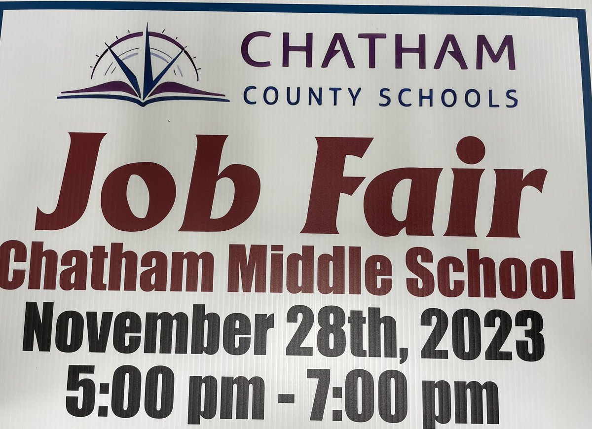 Come out Tuesday to the Regional Job Fair at Chatham Middle School. Siler City Elementary, Virginia Cross Elementary, Chatham Middle, Jordan-Matthews, One Academy and Silk Hope representatives will be available to speak with you.