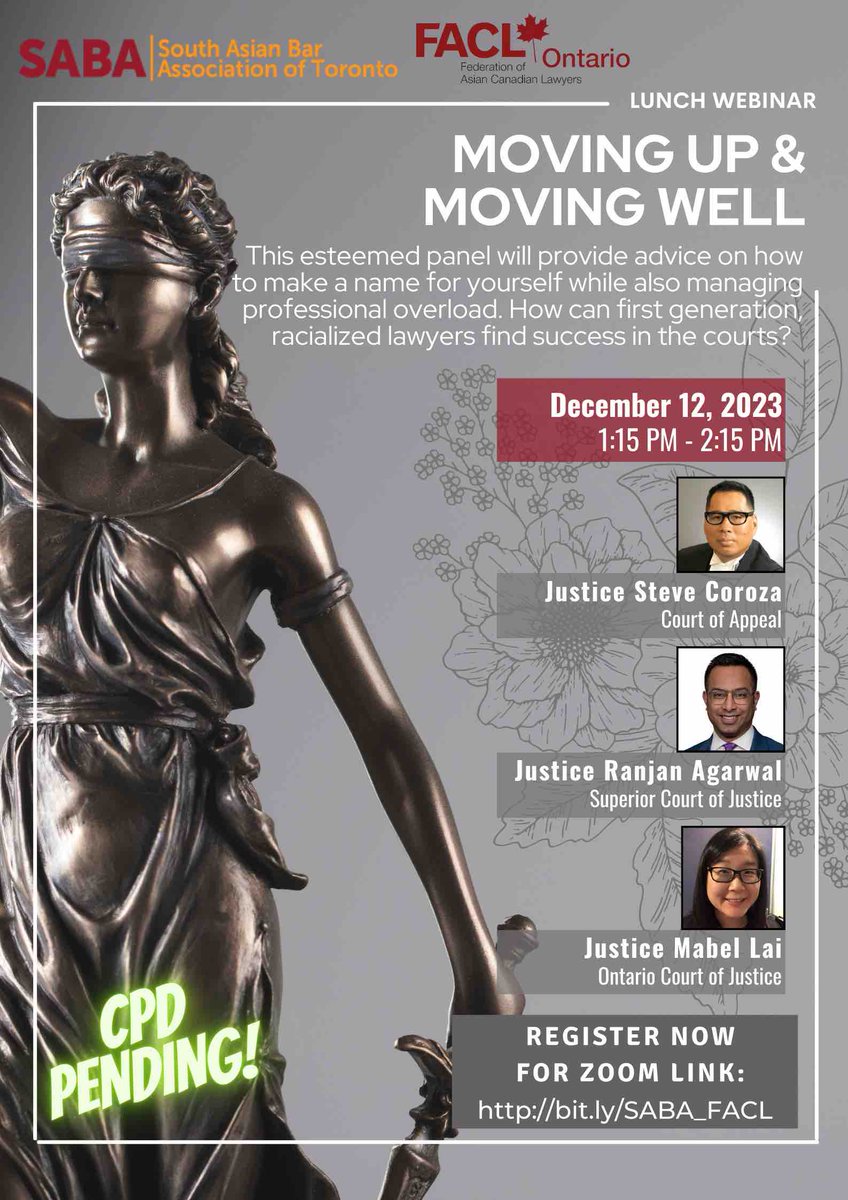 Register for our webinar in partnership with FACL Ontario, taking place on December 12, about moving up while moving well. We’re delighted to have a panel of judges from the OCJ, ONSC and ONCA for this event - you can’t miss it! Register here: lp.constantcontactpages.com/ev/reg/but989r
