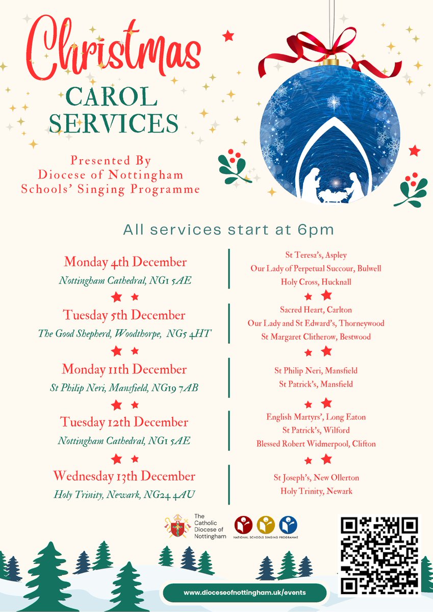 Our fantastic primary school children will be performing in 5 carol serivces across Nottingham, Mansfield and Newark. Come along to sing your favourite Christmas carols and show your support for their hard work! @OLOLCatholicMAT @StRalphSherwin