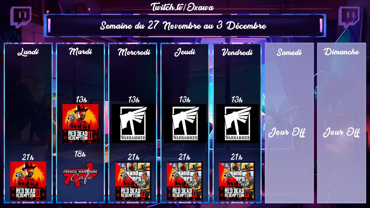 Oxawa's tweet photo. 🗓️PLANNING DE LA SEMAINE! 🗓️ https://t.co/AnLhI9KCZ7