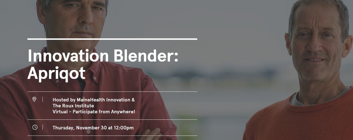 Join us 11/30 for a MaineHealth Innovation Blender event featuring Apriqot, a demographic and geographic platform for community-level analysis and construction of future-looking models for numerous use cases in public health. rouxevents.northeastern.edu/innovationblen…