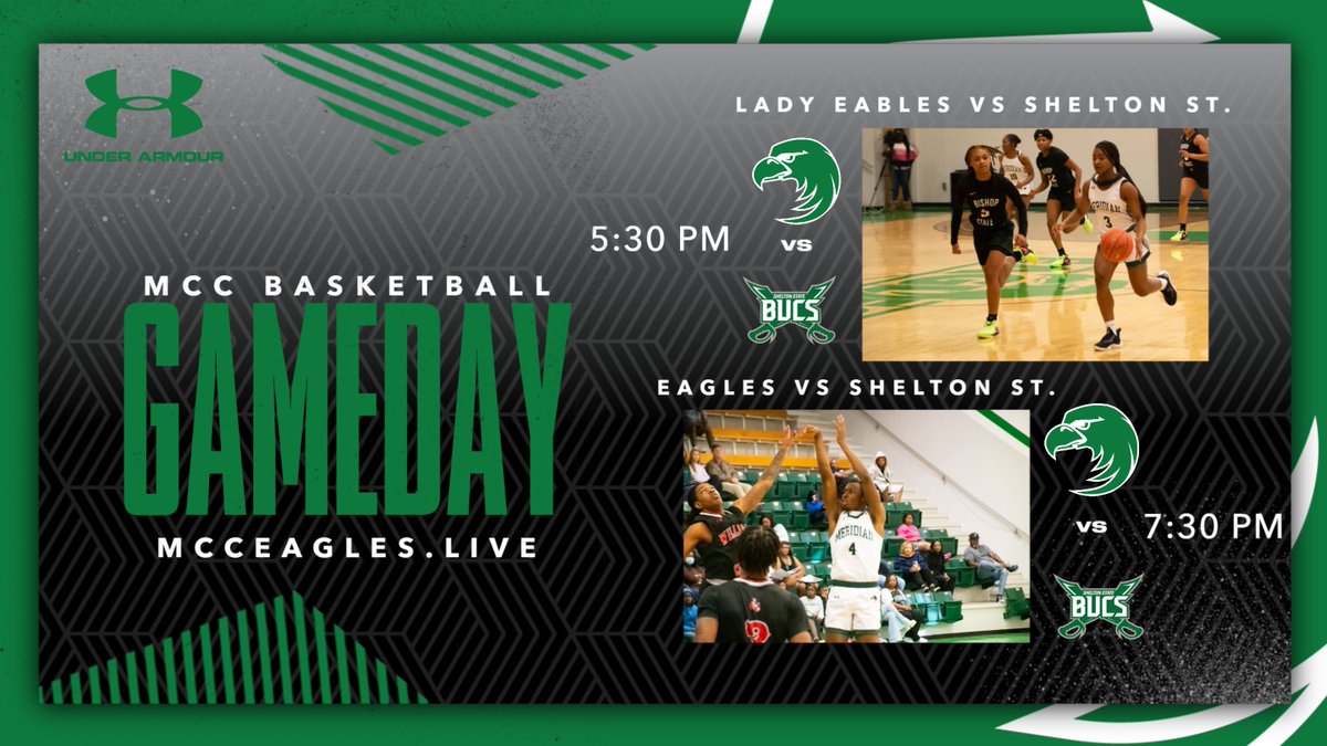 GAMEDAY. <a href="/MCCEaglesWBB/">MCCEaglesWBB🏀</a> &amp; <a href="/MCCEaglesBBALL/">MCCEaglesBBALL</a> are back in the Graham Gymnasium as they host the Shelton State Buccaneers. The ladies tip-off at 5:30 pm, followed by the men at 7:30 pm. Tickets are on sale at mcceagles.com/tickets, or watch online at mcceagles.live.