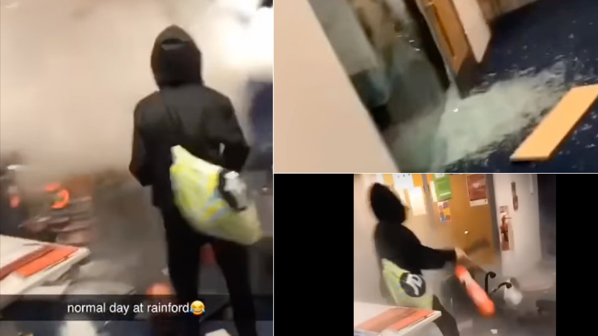 GranadaReports's tweet image. Girl, 13, and boy, 12 arrested after break-in and vandalism at Rainford High School in St Helens which has forced the school to close. 
Footage was posted on social media over the weekend. 

Full story here: itv.com/news/granada/2…