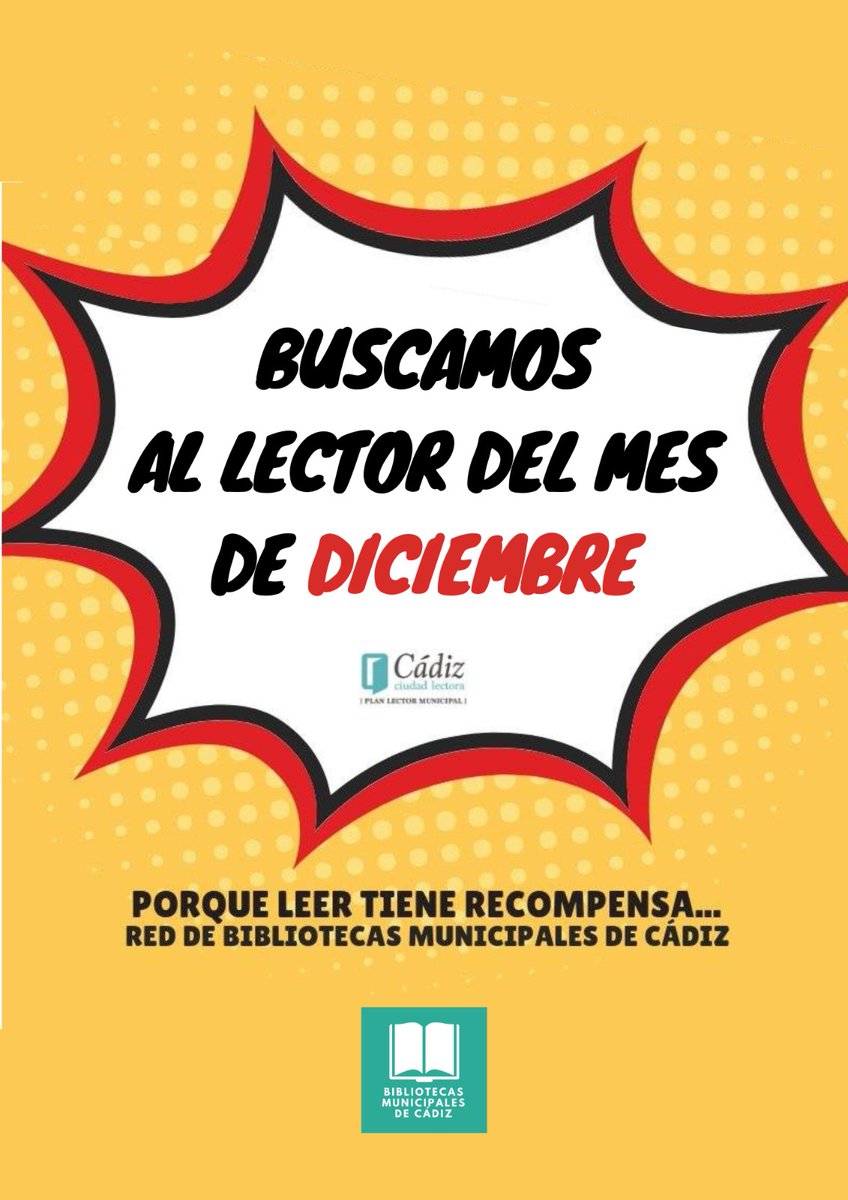 BMCadiz's tweet photo. 📚Creo que te estamos buscando... porque eres de las personas que más lees y todavía no has sido nuestro #LectorDelMes, o #lectora
Así que infórmate en cualquiera de nuestras #bibliotecas porque puedes ser el próximo... https://t.co/ImbvB9yIjT